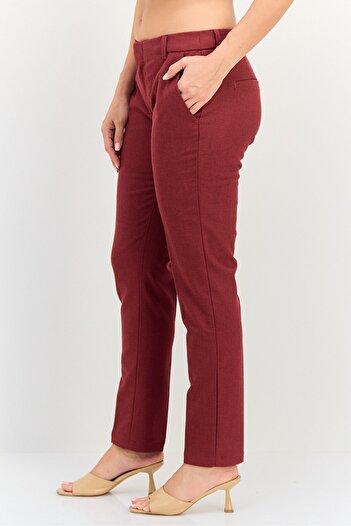 Reiko Women Cigarette Fit Textured Stretchable Pants, Red