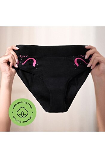 INTIMINA Reusable Menstrual Underwear Bloom, Ultra-Soft Cotton, Black Color, Size XL (42)