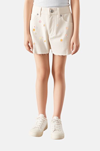 GAP Kids Girl Embroidered Denim Shorts, Beige