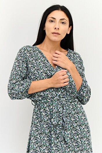 ORSAY Women Floral Print Belted Midi Dress, Multicolor