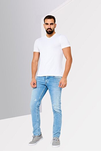 Replay Men Straight Fit Distressed Stretchable Jeans, Blue