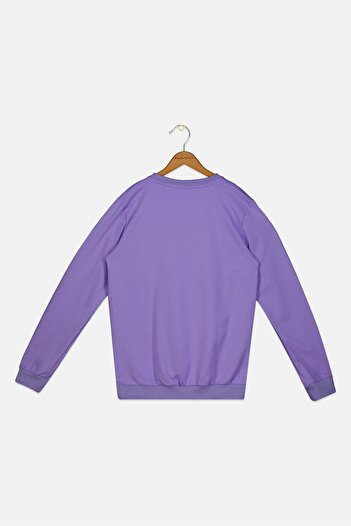 Disney Kids Girl Crew Neck Long Sleeve Graphic Print Sweatshirt, Lavender