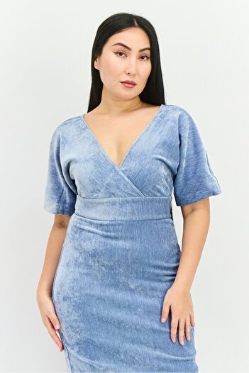 Donna Morgan Women Velvet Waistband Midi Dress, Light Blue