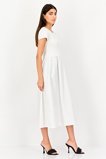 Brave Soul Women Ribbed Midi Dress, White