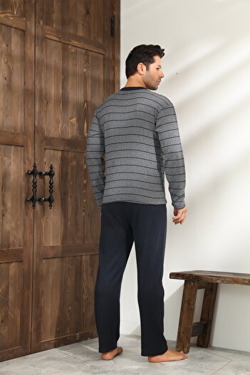 CALİA Winter Men's Interlock Collar Buttoned Long Sleeve Pajama Set