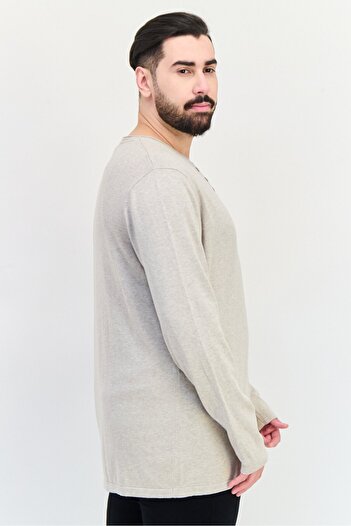 CELIO Men Crew Neck Heather Sweater, Beige