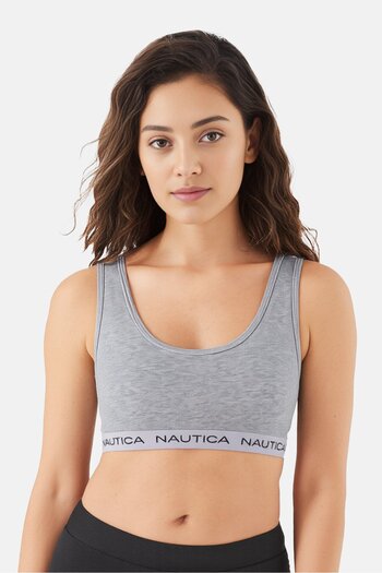 Nautica Women 2 Pcs Brand Logo Non-Padded Bralette, Grey