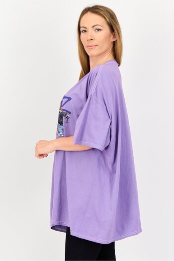 Forever 21 Women Crew Neck Short Sleeves Gorillaz T-Shirt, Purple