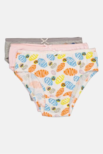 Minions Kids Girl 3 Pieces Graphic Print Briefs, Multicolor