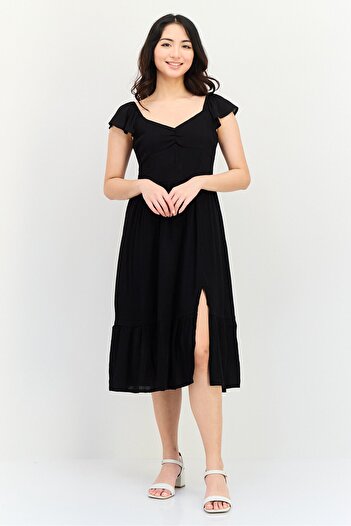 Brave Soul Women Textured Midi Dress, Black