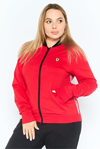 Scuderia Ferrari Women Sportswear Fit Brand Logo Full Zip Outdoor Sweatshirt, Red/Black