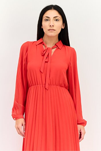 ORSAY Women Pleated Maxi Dress, Red