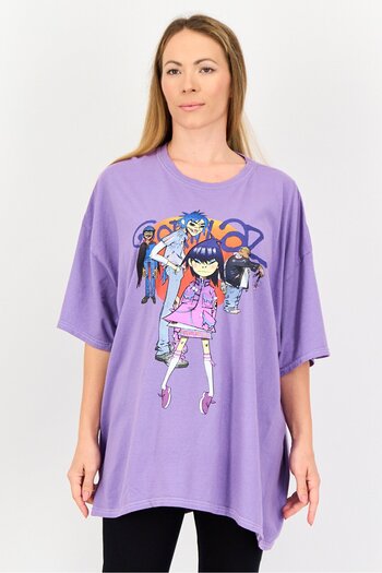 Forever 21 Women Crew Neck Short Sleeves Gorillaz T-Shirt, Purple