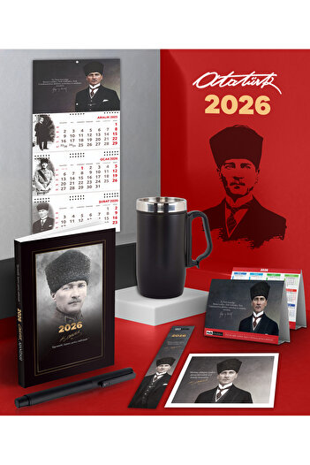 Halk Kitabevi 2026 Дневник на командира Ататюрк - Календар за стена Гази - Метална ролкова химикалка и термос чаша с дръжка