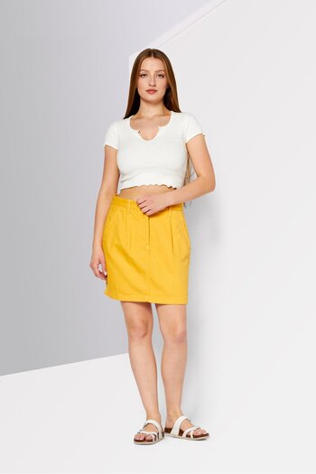 Lacoste Women Solid Denim Midi Skirt, Yellow