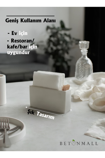 betonmall Marble Patterned White Handmade Concrete Napkin Holder – Cafe / Restaurant / Bar Table Accessory