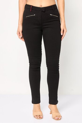 Scuderia Ferrari Women Mid Waist Solid Stretchable Skinny Denim, Black