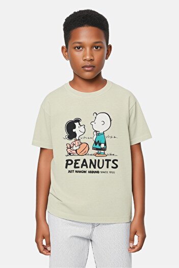 PEANUTS Kids Boy Short Sleeve Graphic Print T-shirt, Sage