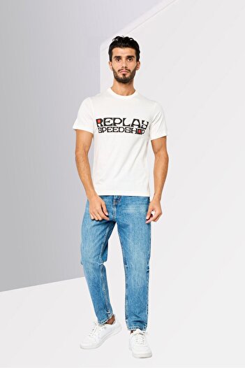 Replay Men Crew Neck Short Sleeves Brand Logo T-Shirt, White
