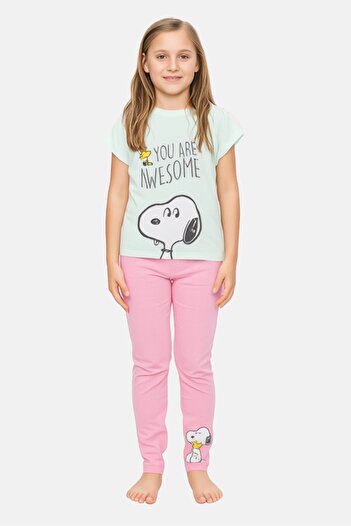 PEANUTS Kids Girl 2 Piece Graphic Print Pajama Set, Multicolor