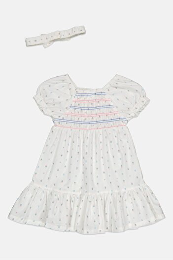 Willow & Whistle Toddlers Girl Allover Print Dress With Headband, White
