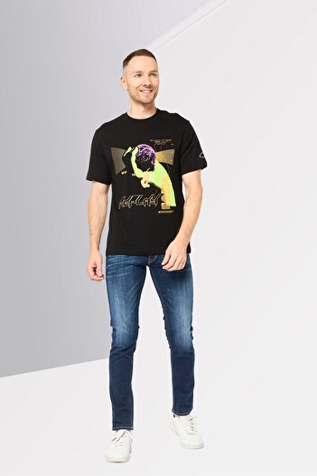 Replay Men Crew Neck Short Sleeve Graphic Print T-Shirt, Black