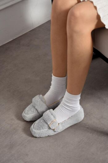 FUGA MODA Alexis Gray Buckle Detailed Strap Plush Home Slippers