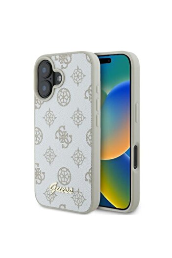 Guess Case for IPhone 16, Peony Script MagSafe - White