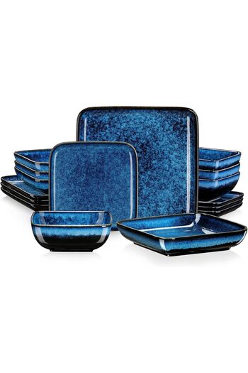 Vancasso Dinner Sets, Square Reactive Glaze Crockery Set, 16-Piece Ceramic Plates and Bowls Set with