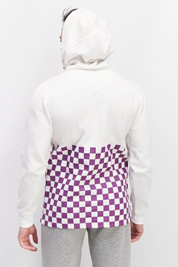Vans Men Hooded Brand Logo Long Sleeve Sweatshirts, White/Purple