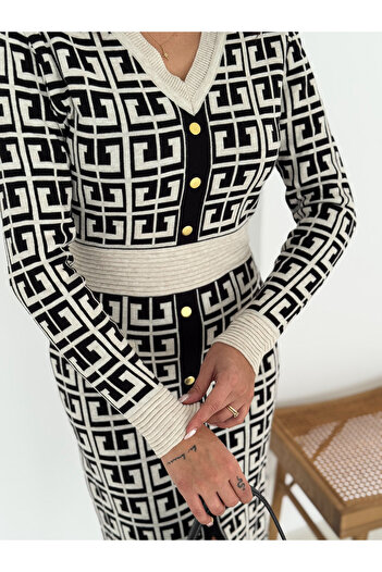 b buhari bykoc Patterned V-Neck Knitwear Dress