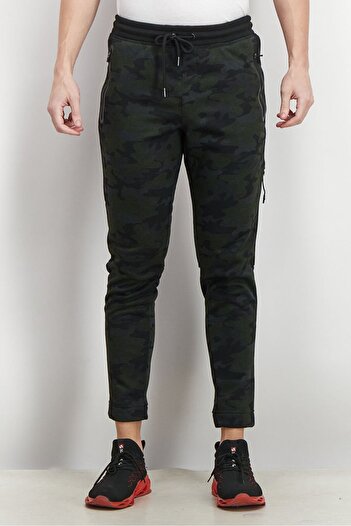 RBX Men Tapered Fit Camouflage Drawstring Training Jogger Pants, Green and Grey and Black Combo