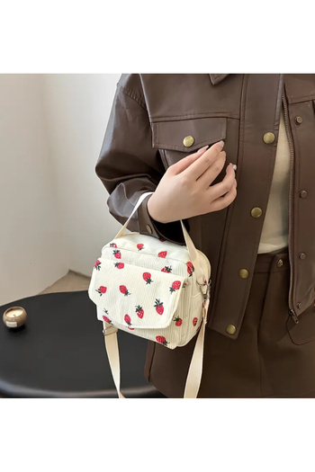 Phellos Strawberry, Off-White, Corduroy Texture Hand and Strap Women's Shoulder Bag