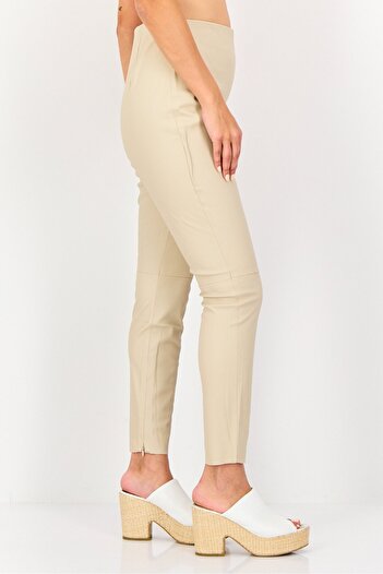 NA-KD Women High Waist Solid Leather Leggings, Beige