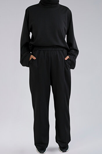 BNZ TEKSTİL Seasonal Crop Pants Set - Crop & Straight Leg Pants Seasonal Fabric Women's Set
