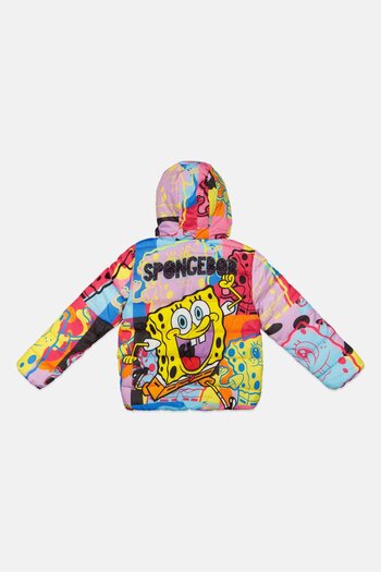 NİCKELODEON Kids Girl Sponge Bob Puffer Jacket, Pink Combo