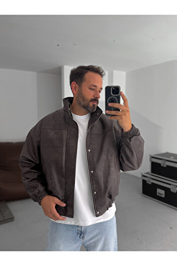 BYBASICMAN Koyu Kahve Efektli Bomber Deri Mont EP-7321