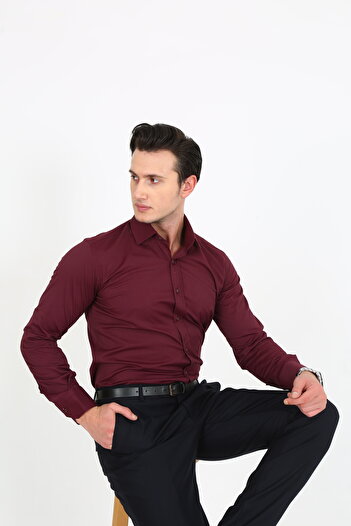 Hazhers Classic Men's Slim Fit Solid Color Breathable Lycra Fabric Shirt Collar Shirt
