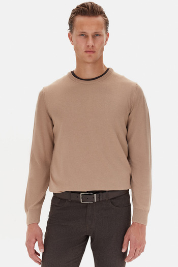 D'S Damat Ds Damat Regular Fit Beige Plain Knit Sweater