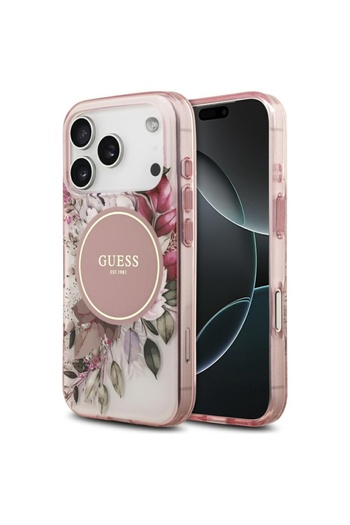 Guess Case for iPhone 17 Pro Max, IML Flowers with Pearl Strap MagSafe, - Pink