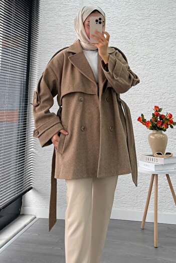 MELEK ARAZ Premium Four Button Short Cashmere Coat – Camel
