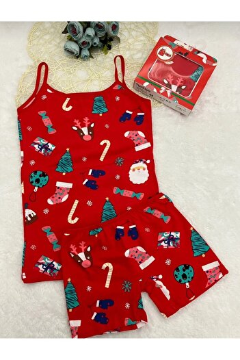 elmas kids Girls' 100% Cotton Candy Patterned Christmas Special Design Athlete Boxer Set