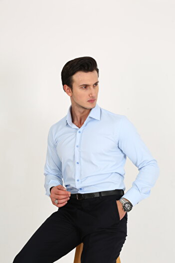 Hazhers Classic Men's Slim Fit Solid Color Breathable Lycra Fabric Shirt Collar Shirt