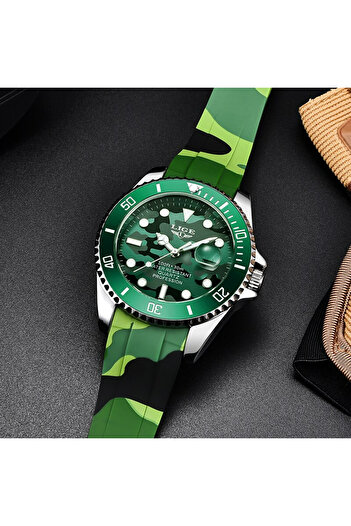 Lige Men's Watch Army Green Camouflage Silicone