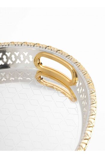 Bin Shihoun Small oval silver/gold design steel tray