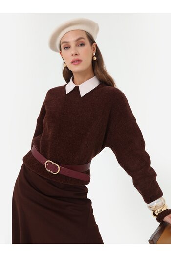 Benin Soft Knitted Basic Sweater - Brown -
