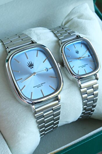 WATCHOFROYAL Couple Watch Classic Time Silver Blue Wristwatch