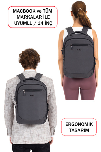Dada MacBook Compatible Gray Laptop Backpack 14 Inch Shock Absorbing USB Type-C Waterproof Fabric Unisex