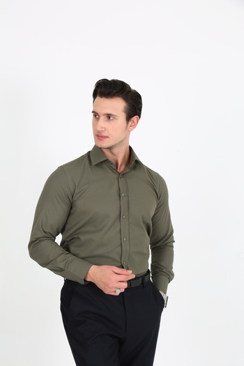 Hazhers Classic Men's Slim Fit Solid Color Breathable Cotton Fabric Shirt Collar Shirt