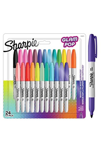 Sharpie Set of 24 Glam Pop Fine Point markers, assorted colors, Bullet tip 0.9 F
